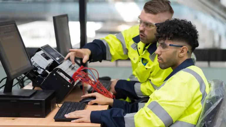 Apprentice works at desk