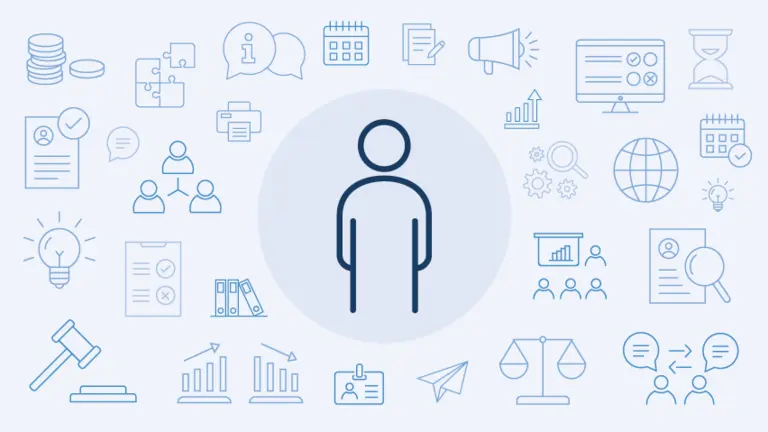 Person icon among various business icons
