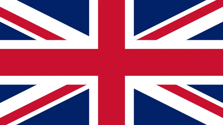 The flag of the United Kingdom, featuring a red cross on white, with a blue background.
