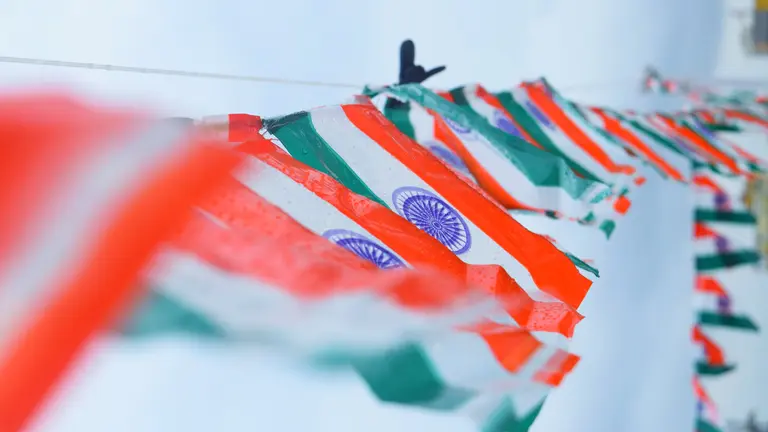 Indian flags waving in wind