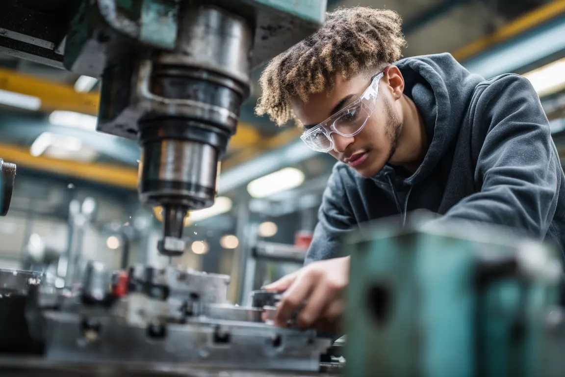 Apprentice using machinery