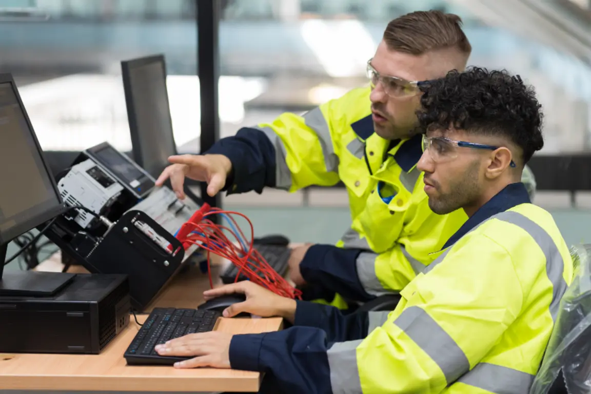 Apprentice works at desk