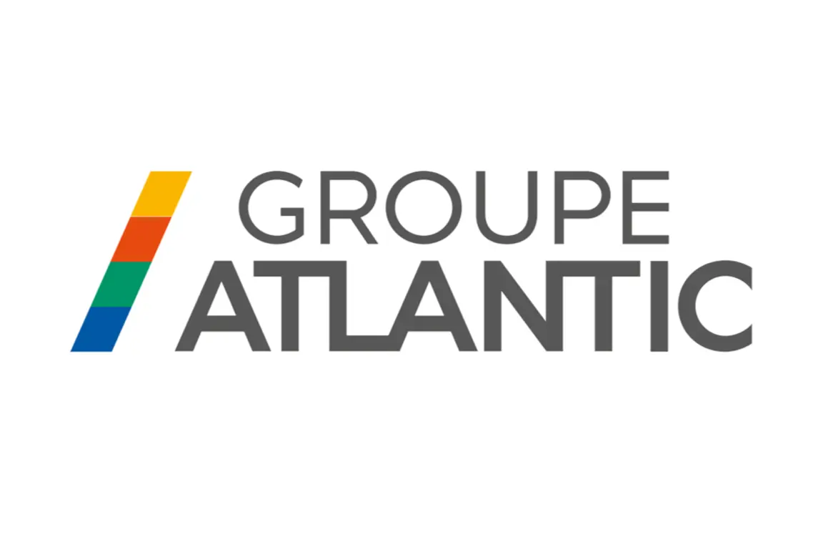 Logo for Groupe Atlantic, featuring a rainbow stripe and bold text.