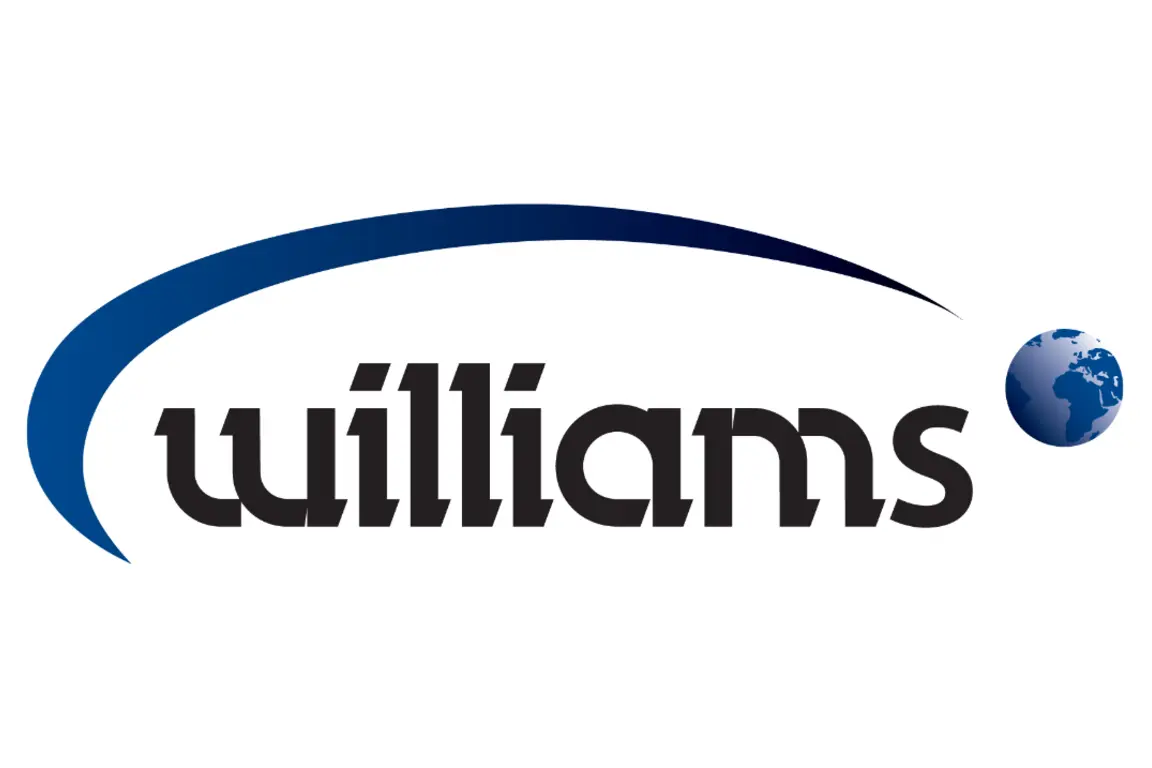 Williams logo featuring a globe icon and the word Williams in black font.