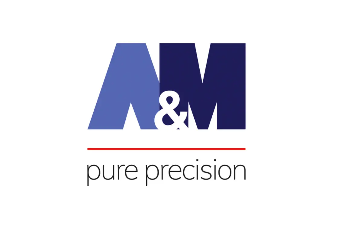 Blue and white logo for A&M Pure Precision