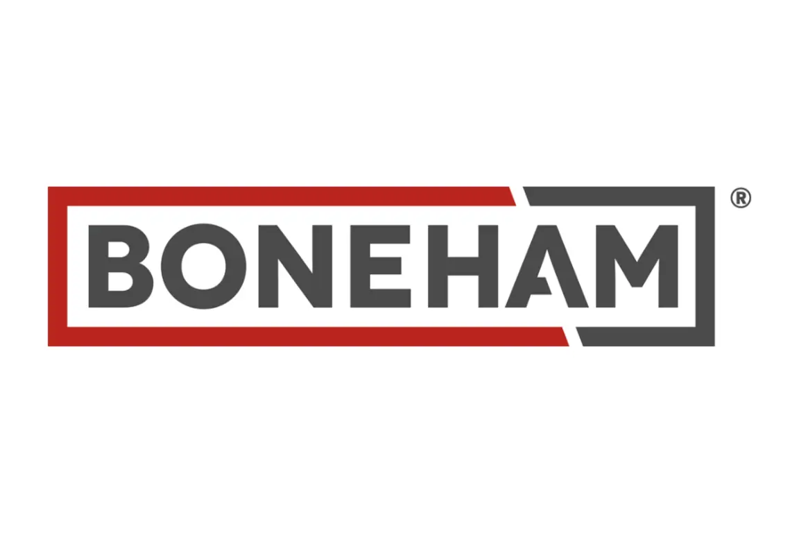 Boneham logo with red and black font.