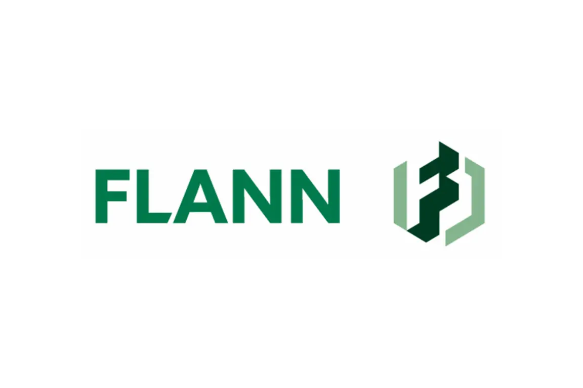 Flann logo with green stylized letters and geometric shape