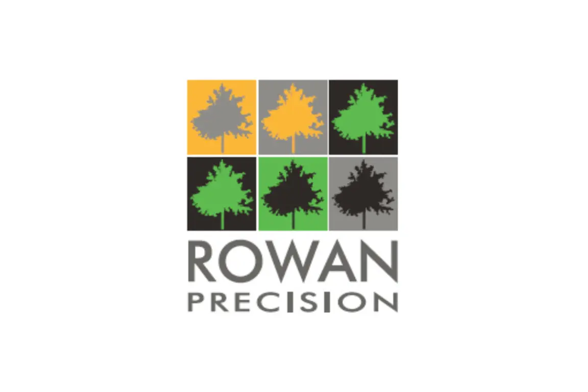 Rowan Precision logo with various trees in a square.