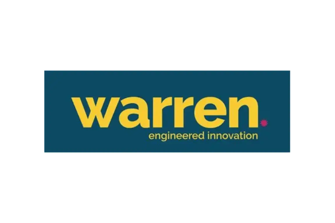 Logo for Warren featuring a yellow word "warren" with "engineered innovation" below.
