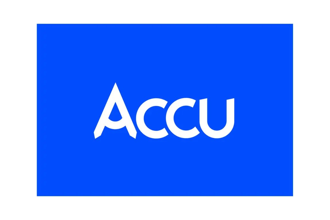 Accu company logo "Accu" in white on blue background