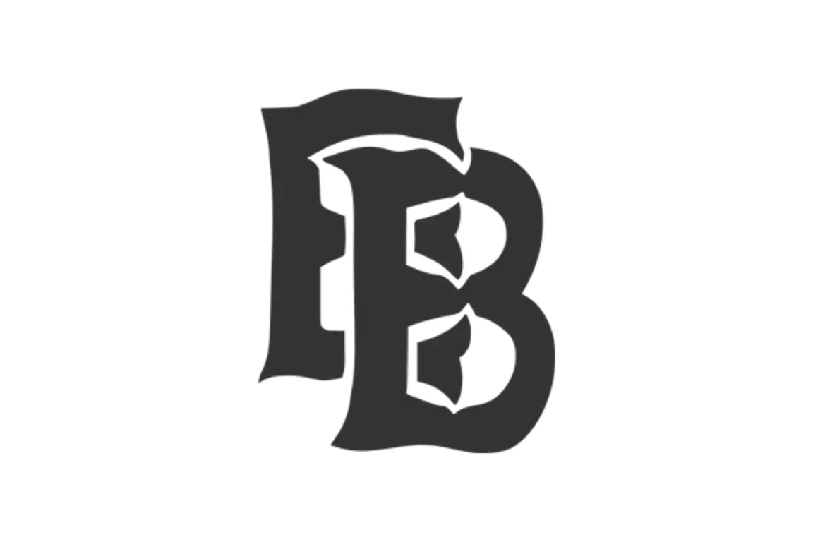 Black "EB" lettering on white background