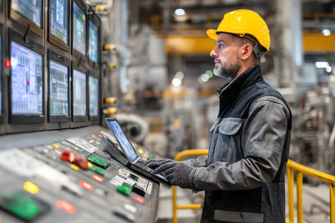 Factory worker using tablet