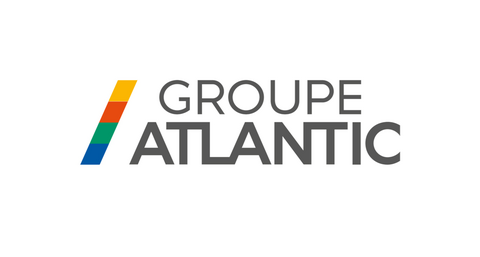 Logo for Groupe Atlantic, featuring a rainbow stripe and bold text.