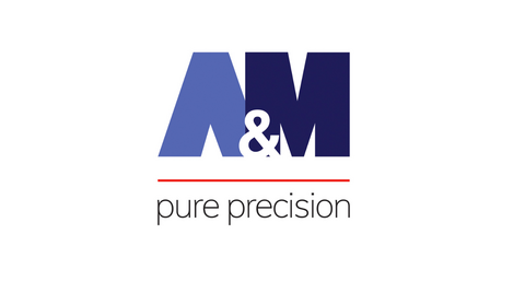 Blue and white logo for A&M Pure Precision