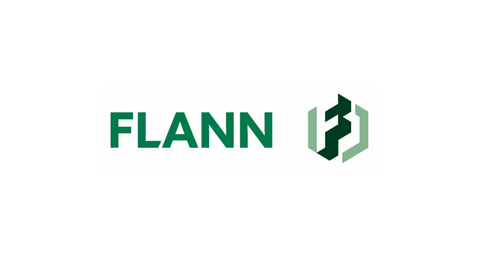 Flann logo with green stylized letters and geometric shape