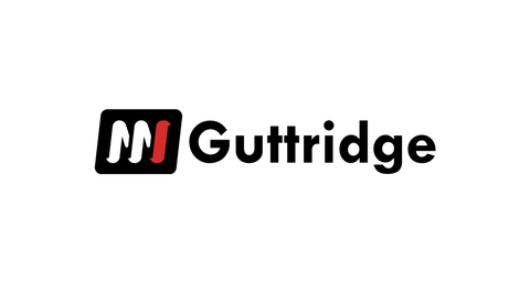 Guttridge logo with a black square and red M