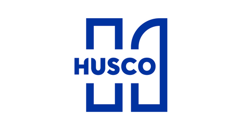 Logo for HUSCO with the letter H inside a blue square for National Manufacturing Day