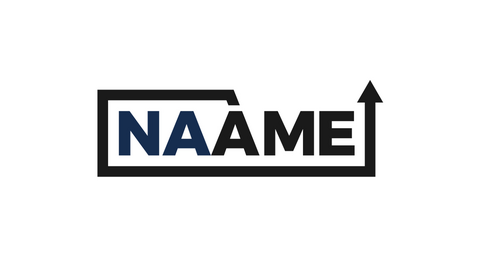 NAAME logo in blue with an arrow pointing upward