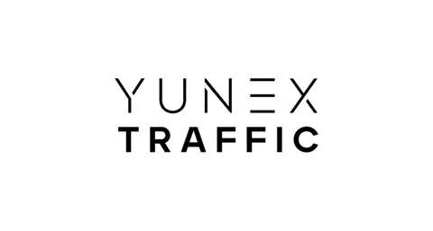 Yunex Traffic written in black on a white background