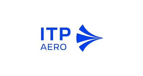 Logo for ITP Aero with blue arrow.