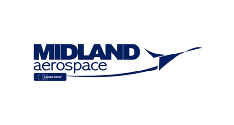 Logo for Midland Aerospace, featuring a stylized blue airplane with text.