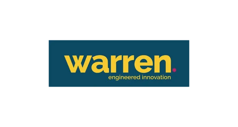Logo for Warren featuring a yellow word "warren" with "engineered innovation" below.