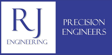 RJ Precision Engineers logo with blue and white colors