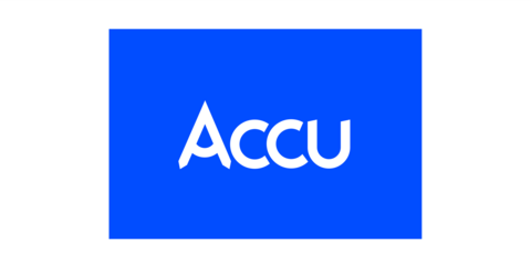 Accu company logo "Accu" in white on blue background
