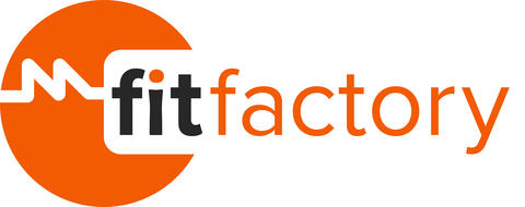 Fit Factory logo, orange circle with black and orange letters