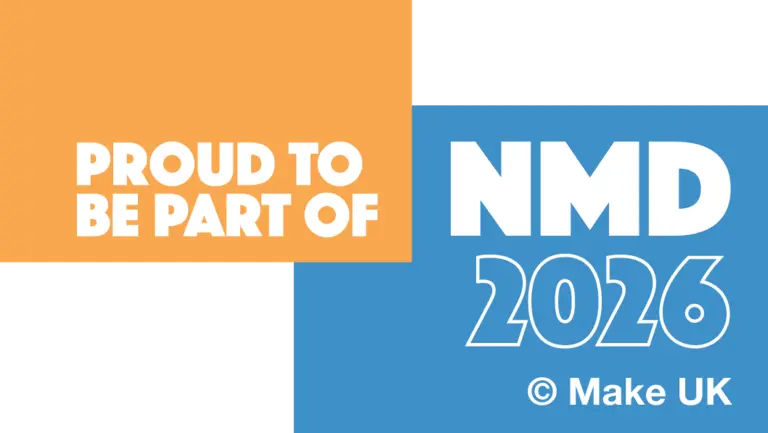 "Proud to be part of NMD 2026" in blue and white on a black and orange background.